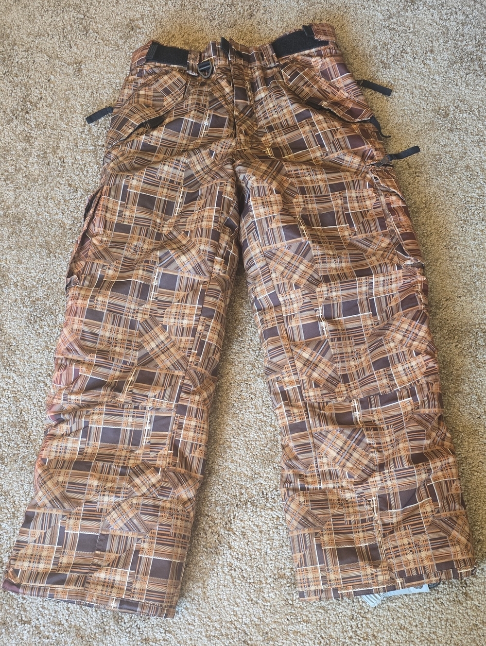 Turbine BOYS M Brown Plaid Snowboard Pants. NWOT. Snow, Snowboaed, Ski